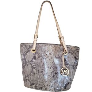 Michael Kors Soft Leather Beige Snake Print Tote